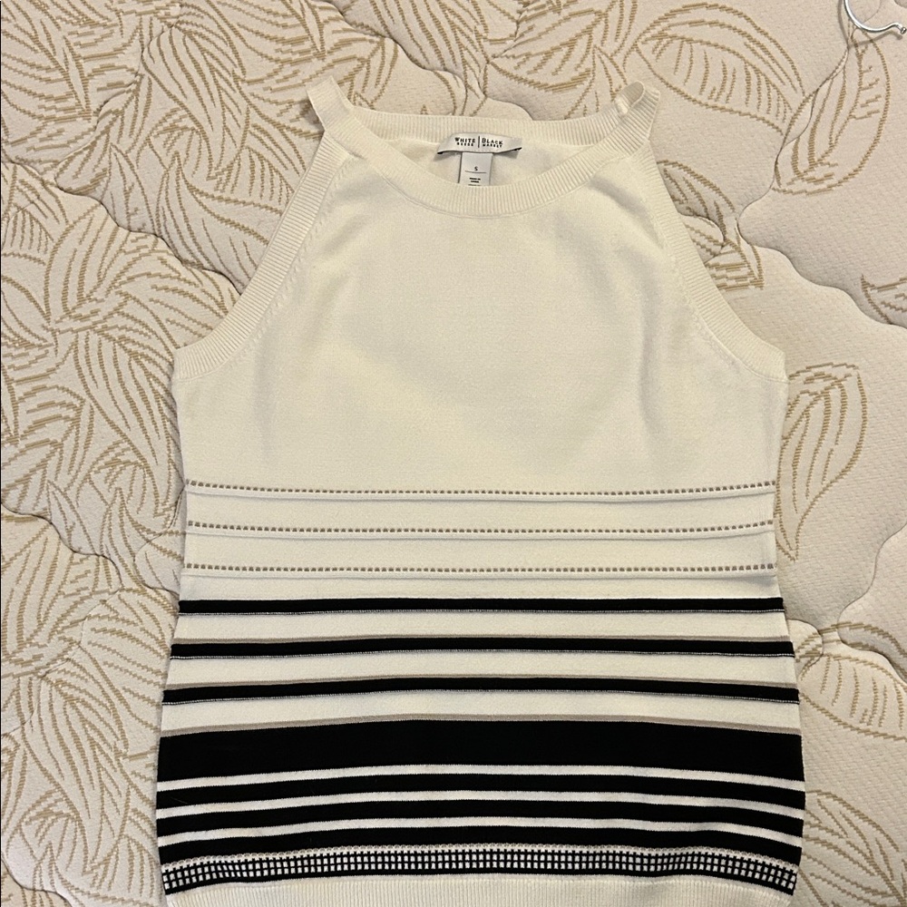 White House Black Market White and Black Striped Tank Top